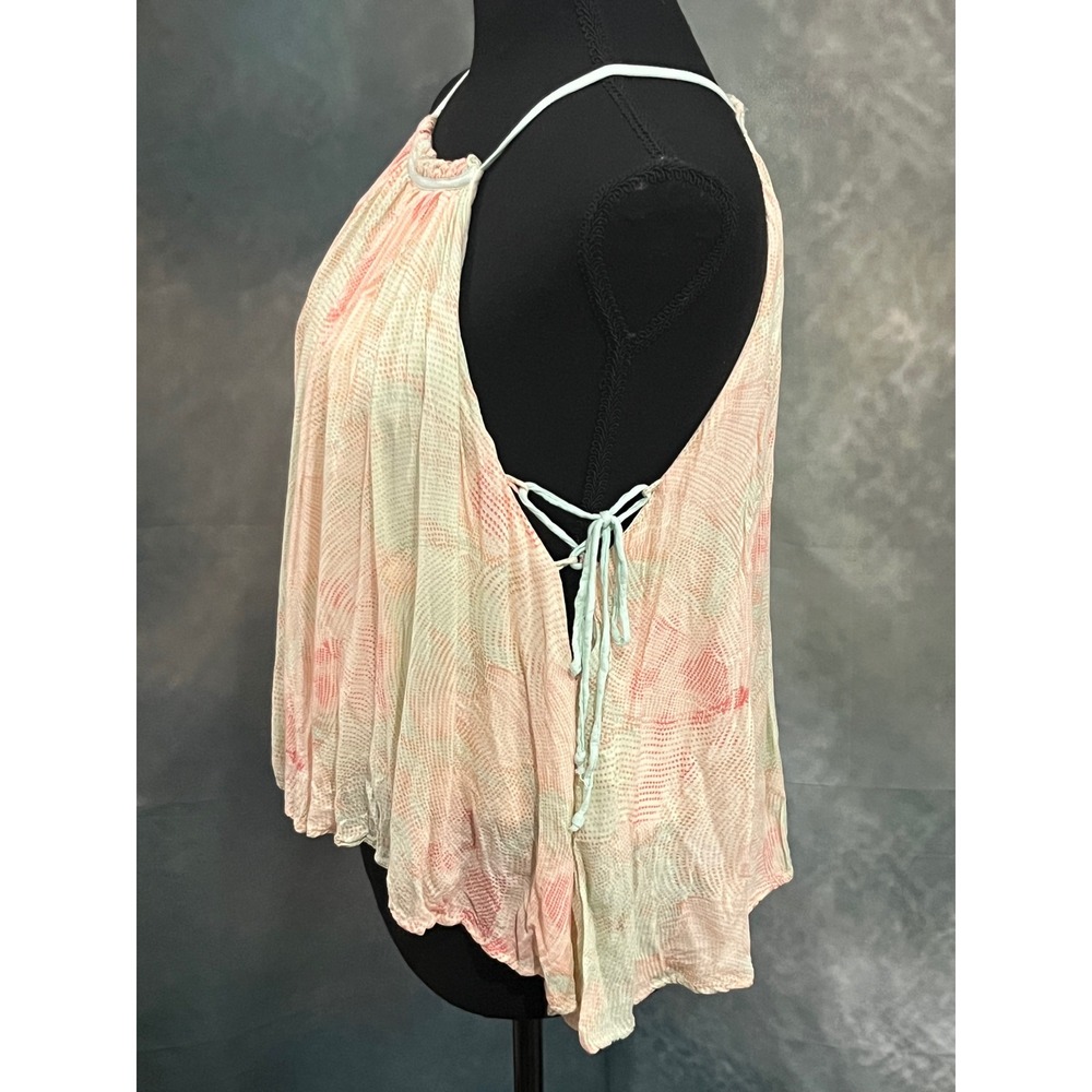 Free‎ People Peach Mint Green Abstract Lace Up Side Halter Tank Top Small - Picture 2 of 9
